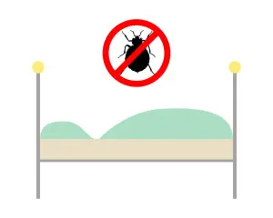 A bed with a no bed bug sign on it.