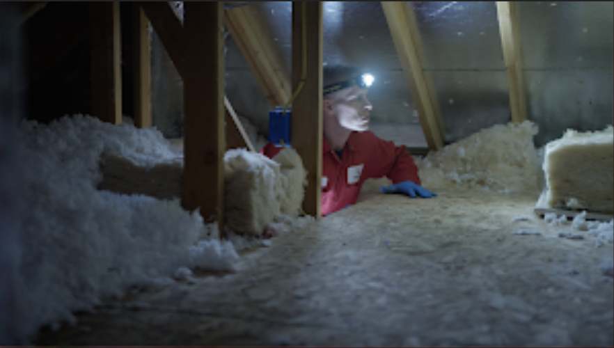 professional pest control worker inspecting the attic for rodent infestation 