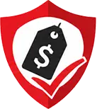 Security shield icon with a price tag, indicating secure pricing or price protection